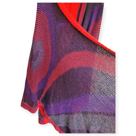 Vintage Gil Aimbez For Static Knit Poncho Red Purple 1980s Artsy Maximalist - Picture 6 of 8